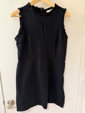 LOFT Black Sleeveless Ruffle-Trim Mini Dress